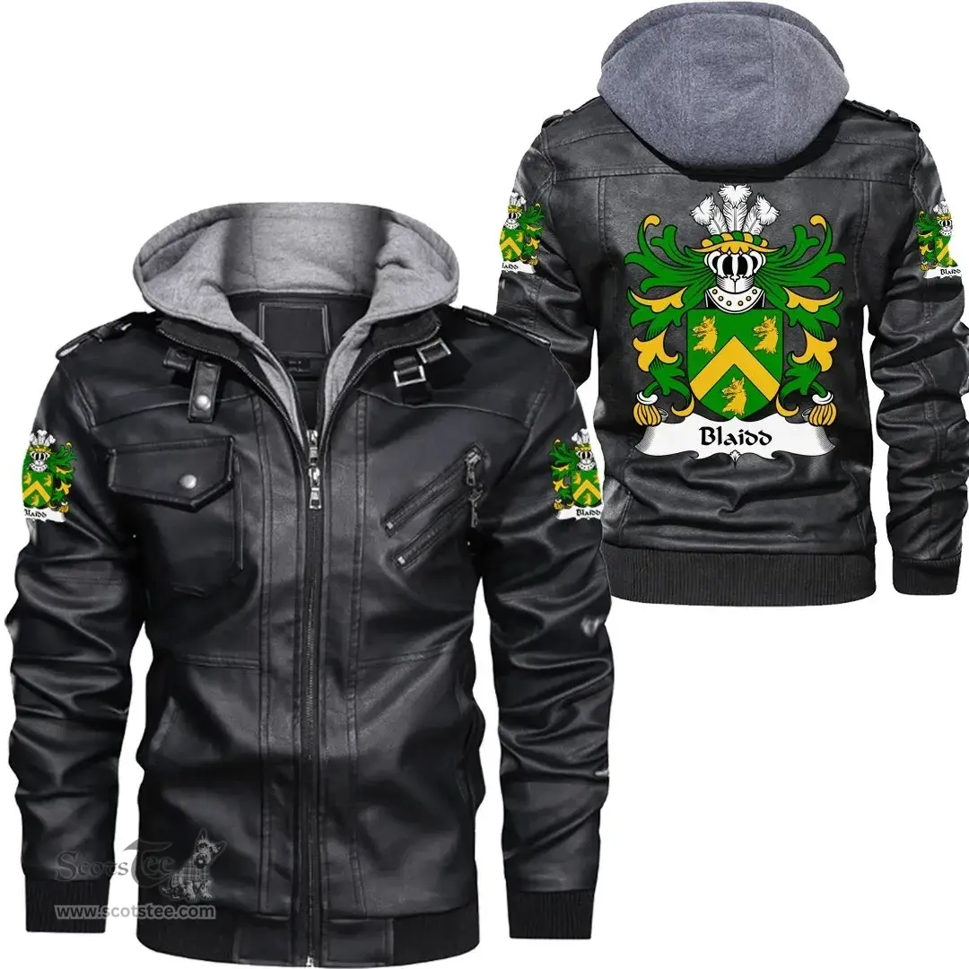 ScotsTee Shop Welsh Blaidd (AB ELFARCH) Coat of Arms Family Crest Wales Leather Jacket