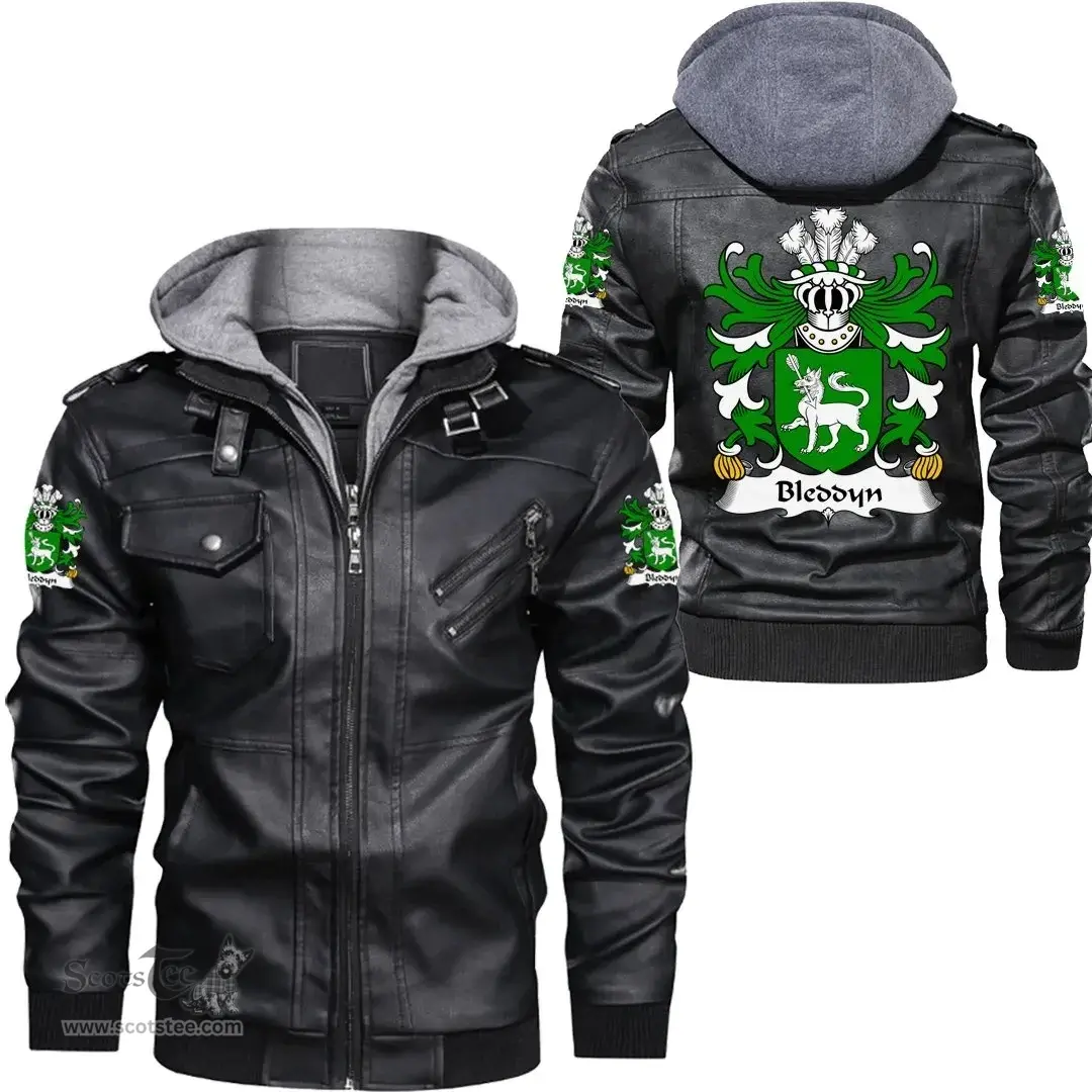 ScotsTee Shop Welsh Bleddyn (AP MAENYRCH) Coat of Arms Family Crest Wales Leather Jacket