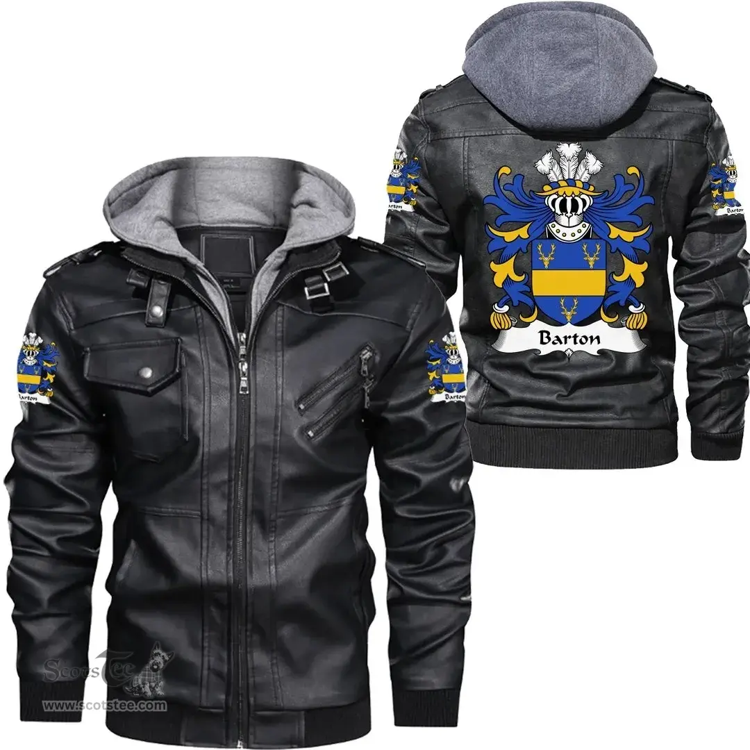 ScotsTee Shop Welsh Barton (Lords of Barton, Flint) Coat of Arms Family Crest Wales Leather Jacket