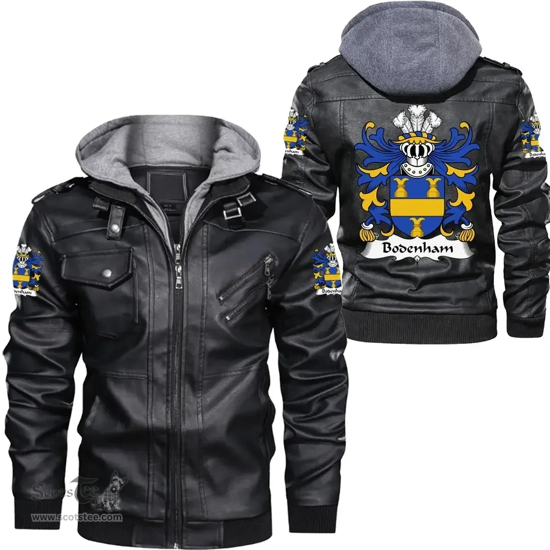 ScotsTee Shop Welsh Bodenham (of Rotherwas, Hereforshire) Coat of Arms Family Crest Wales Leather Jacket