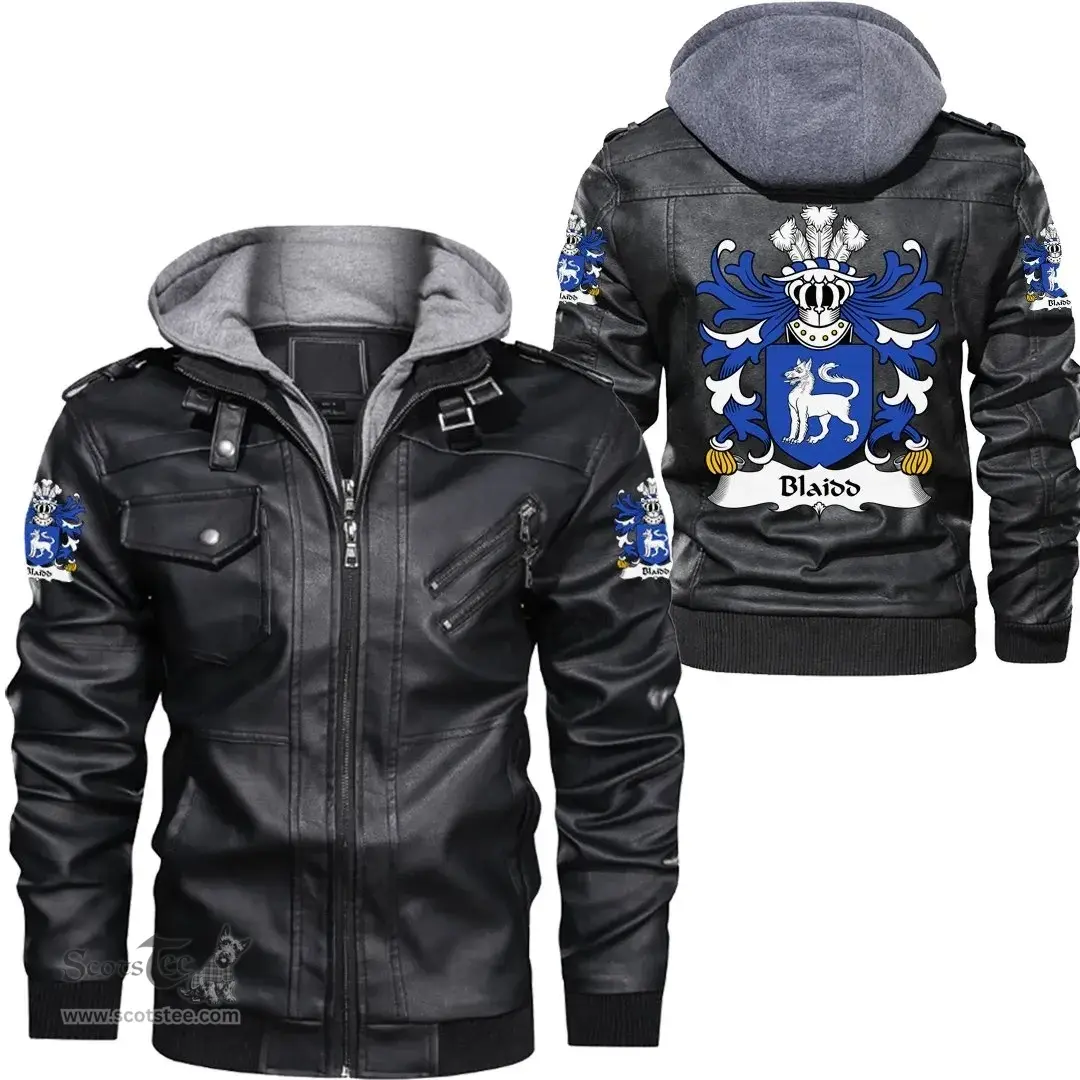 ScotsTee Shop Welsh Blaidd (Y Blaidd Rhudd o?r Gest) Coat of Arms Family Crest Wales Leather Jacket