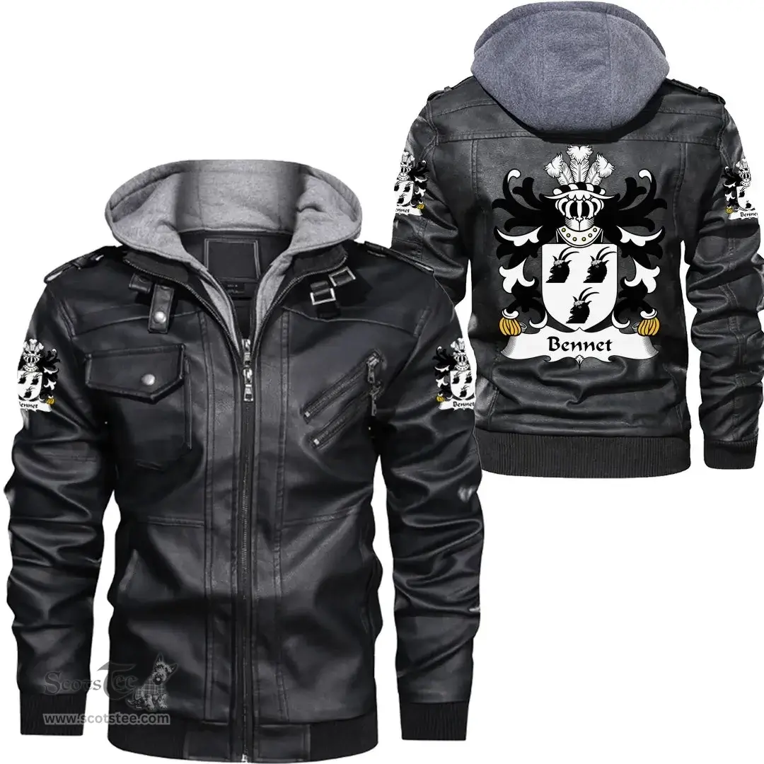 ScotsTee Shop Welsh Bennet (Cilfeigan, Monmouthshire) Coat of Arms Family Crest Wales Leather Jacket