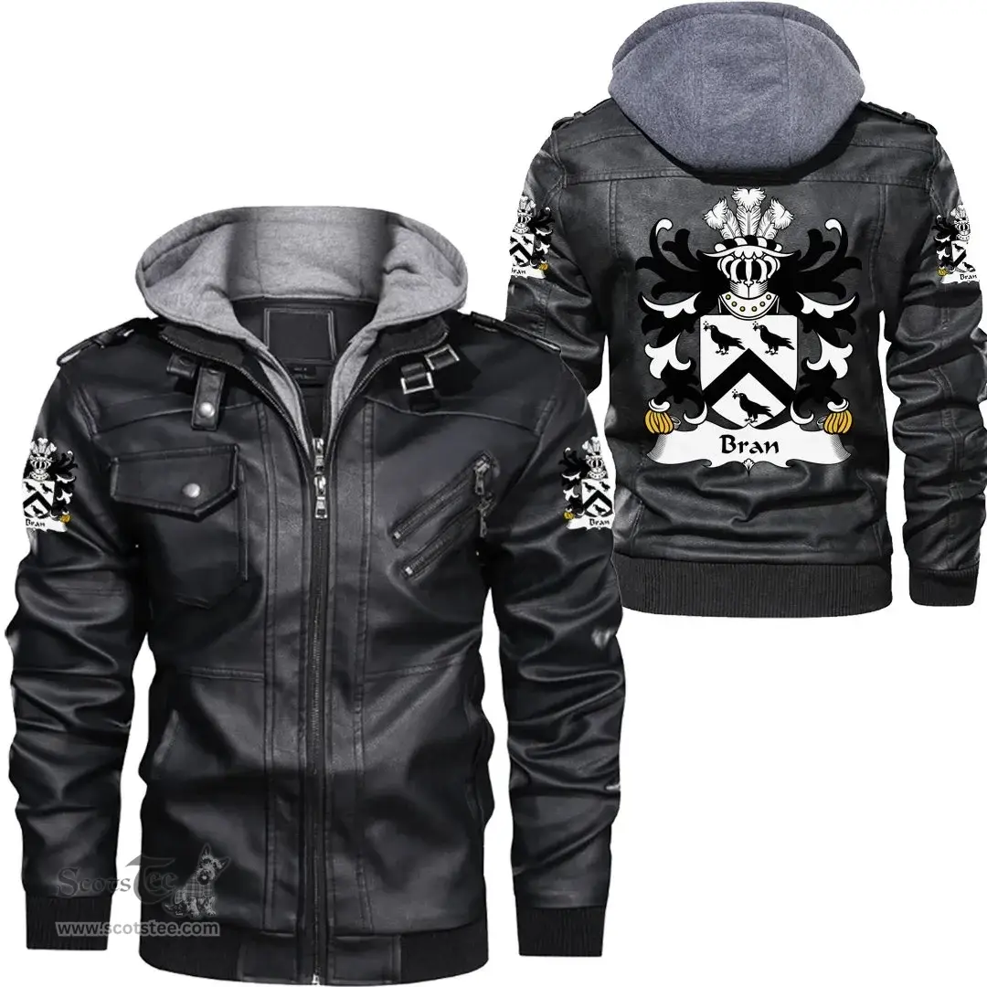 ScotsTee Shop Welsh Bran (AP DINAWAL) Coat of Arms Family Crest Wales Leather Jacket