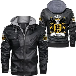 ScotsTee Shop Welsh Carew (of Pembrokeshire) Coat of Arms Family Crest Wales Leather Jacket