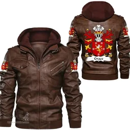 ScotsTee Shop Welsh Grace (of Glamorgan) Coat of Arms Family Crest Wales Leather Jacket