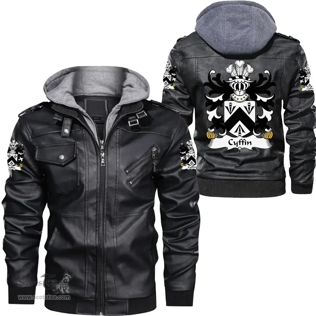 ScotsTee Shop Welsh Cyffin (or Kyffin, of Oswestry) Coat of Arms Family Crest Wales Leather Jacket