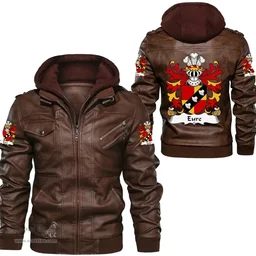 ScotsTee Shop Welsh Eure (Commander of Slebech, Pembrokeshire) Coat of Arms Family Crest Wales Leather Jacket
