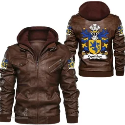 ScotsTee Shop Welsh Cynfelyn (AP DOLFFIN) Coat of Arms Family Crest Wales Leather Jacket