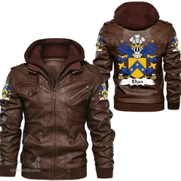 ScotsTee Shop Welsh Elian (GEIMIAD, Saint) Coat of Arms Family Crest Wales Leather Jacket