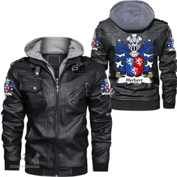 ScotsTee Shop Welsh Herbert (1st Earl of Pembrokeshire) Coat of Arms Family Crest Wales Leather Jacket