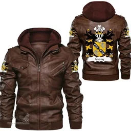ScotsTee Shop Welsh Cuny (of Welston, Pembrokeshire) Coat of Arms Family Crest Wales Leather Jacket