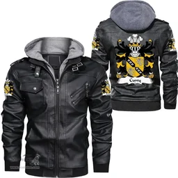ScotsTee Shop Welsh Cuny (of Welston, Pembrokeshire) Coat of Arms Family Crest Wales Leather Jacket