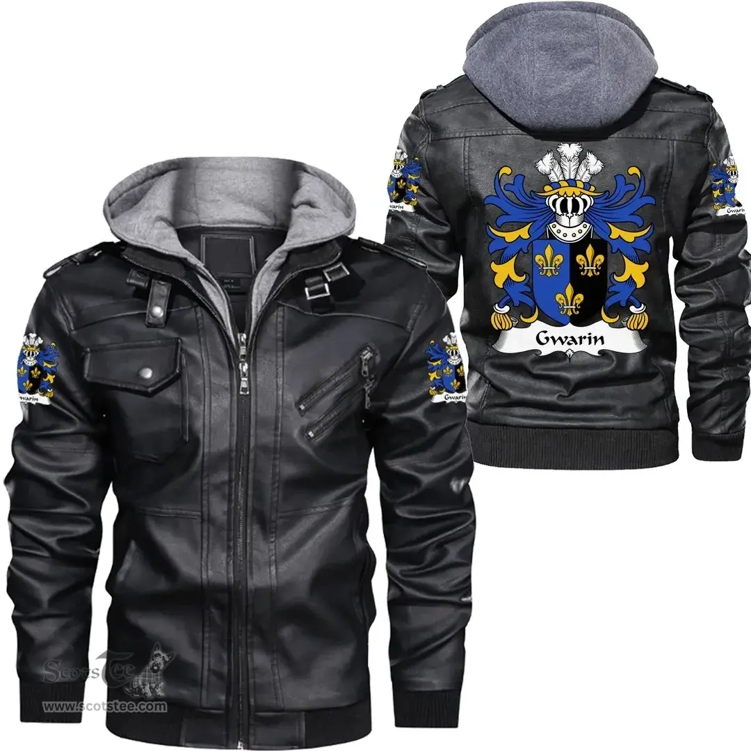 ScotsTee Shop Welsh Gwarin (DDU, Monmouthshire) Coat of Arms Family Crest Wales Leather Jacket