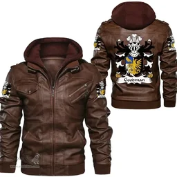 ScotsTee Shop Welsh Goodman (of Ruthin, Denbighshire) Coat of Arms Family Crest Wales Leather Jacket