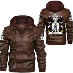 ScotsTee Shop Welsh Dinawal (Descended from Tydwal Gloff) Coat of Arms Family Crest Wales Leather Jacket