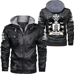 ScotsTee Shop Welsh Dinawal (Descended from Tydwal Gloff) Coat of Arms Family Crest Wales Leather Jacket