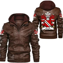 ScotsTee Shop Welsh Harold (of Haroldston, Pembrokeshire) Coat of Arms Family Crest Wales Leather Jacket