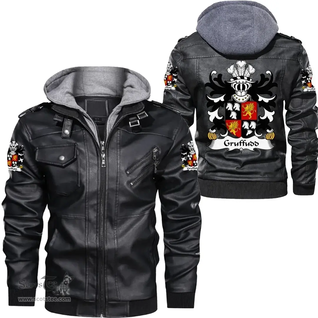 ScotsTee Shop Welsh Gruffudd (FYCHAN Sir, of Powys, of Boniarth) Coat of Arms Family Crest Wales Leather Jacket
