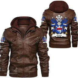ScotsTee Shop Welsh Crew (of Holt, Denbighshire) Coat of Arms Family Crest Wales Leather Jacket