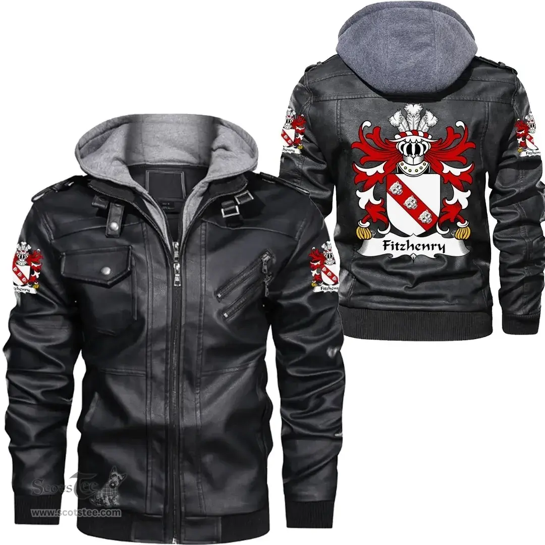 ScotsTee Shop Welsh Fitzhenry (of Pembrokeshire) Coat of Arms Family Crest Wales Leather Jacket