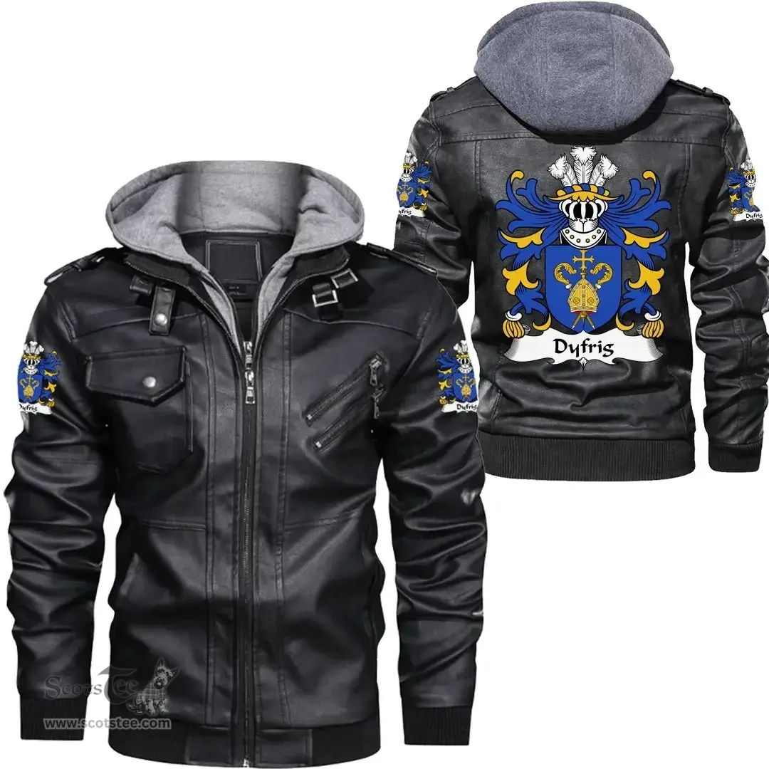 ScotsTee Shop Welsh Dyfrig (Dubricius, Saint) Coat of Arms Family Crest Wales Leather Jacket