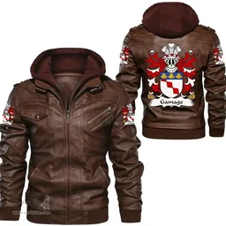 ScotsTee Shop Welsh Gamage (lords of Llanfihangel, Monmouthshire) Coat of Arms Family Crest Wales Leather Jacket