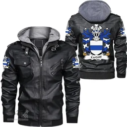 ScotsTee Shop Welsh Cardiff (Sir Walter, Glamorgan) Coat of Arms Family Crest Wales Leather Jacket