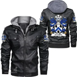 ScotsTee Shop Welsh Genillin (FARCHOG, Caernarfonshire) Coat of Arms Family Crest Wales Leather Jacket