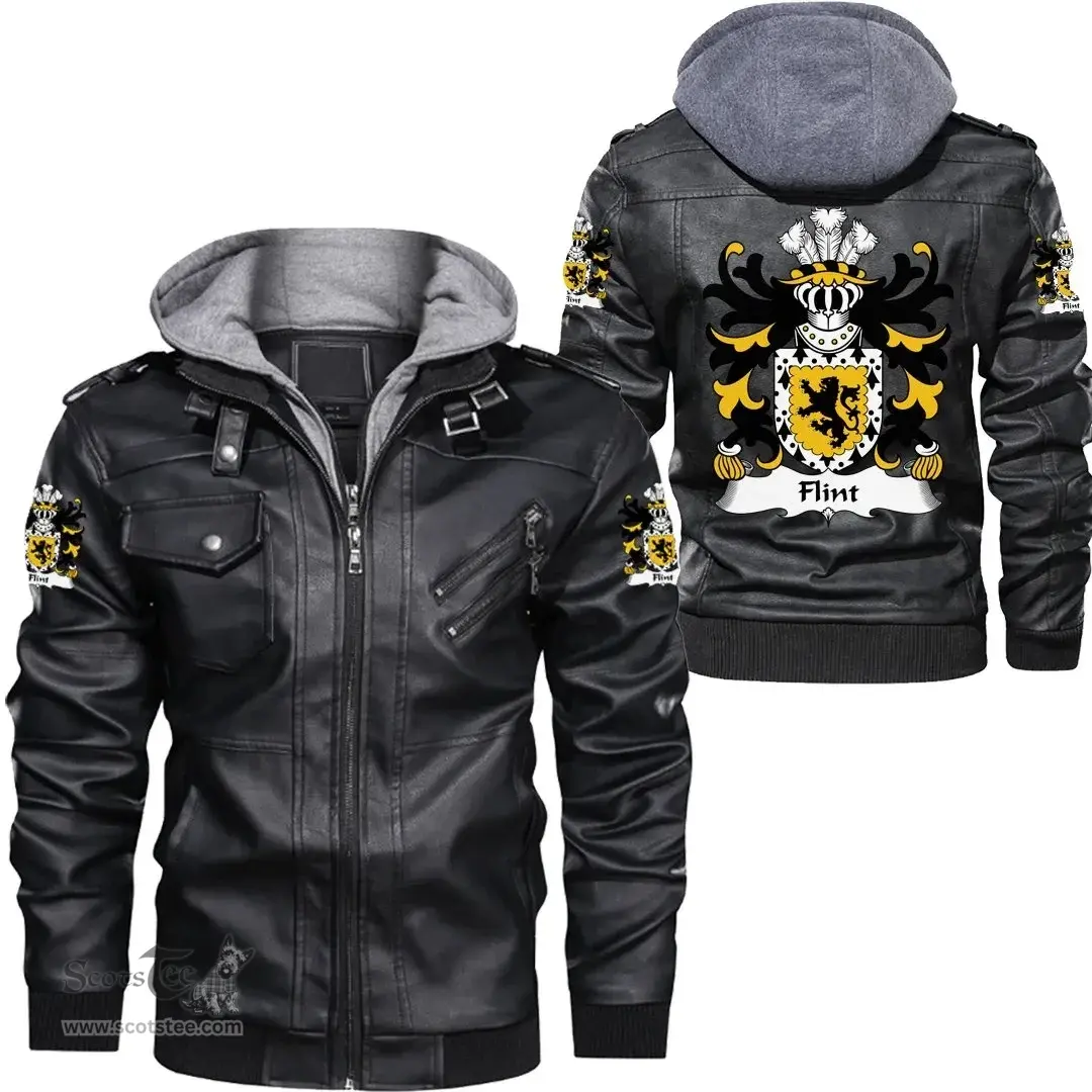 ScotsTee Shop Welsh Flint (lord of) Coat of Arms Family Crest Wales Leather Jacket