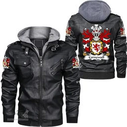 ScotsTee Shop Welsh Cornewall (Barons of Burford) Coat of Arms Family Crest Wales Leather Jacket