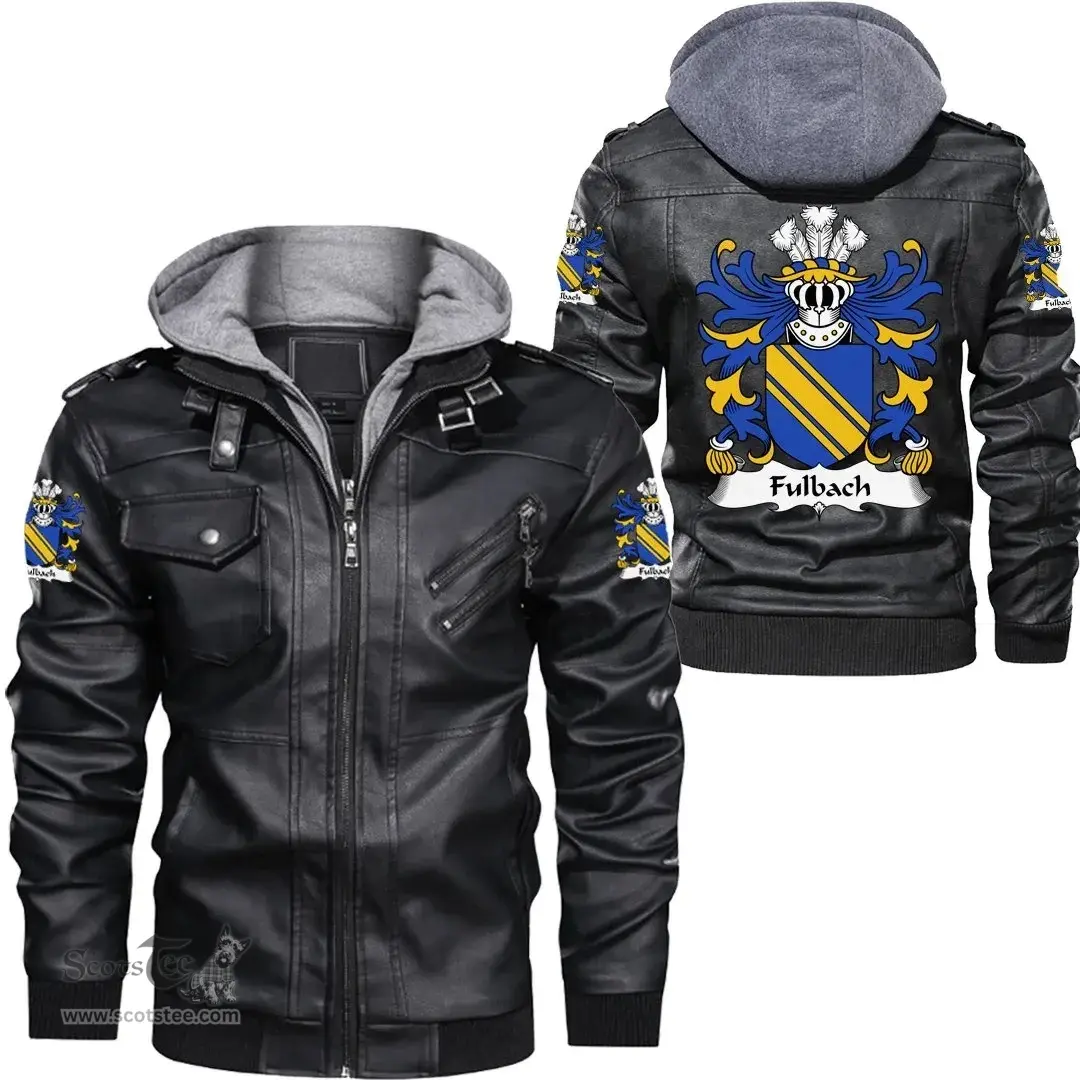 ScotsTee Shop Welsh Fulbach (or Filbech of Marloes, of Pembrokeshire) Coat of Arms Family Crest Wales Leather Jacket