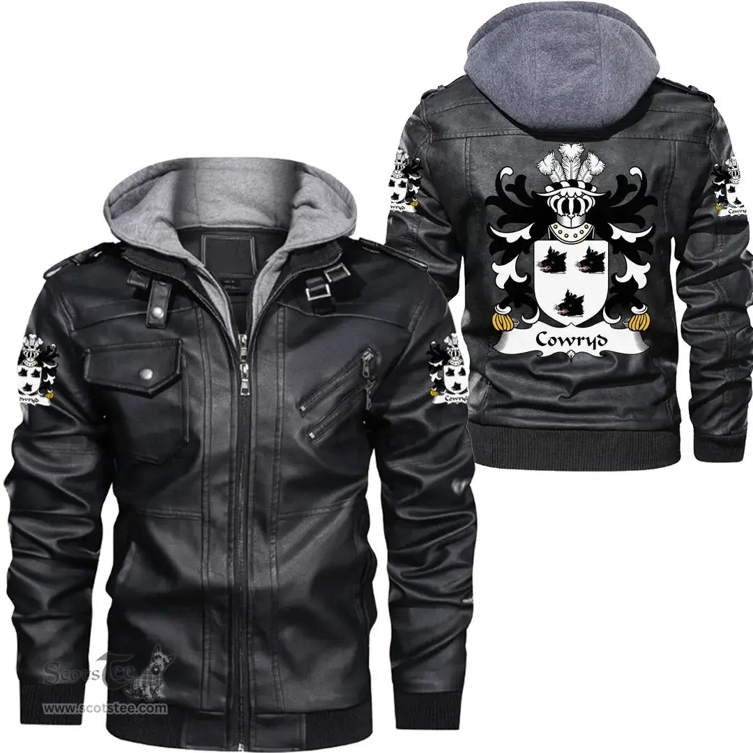 ScotsTee Shop Welsh Cowryd (AP CADFAN) Coat of Arms Family Crest Wales Leather Jacket