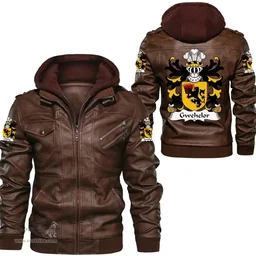 ScotsTee Shop Welsh Gwehelor (lord of Llantrisaint, Monmouthshire) Coat of Arms Family Crest Wales Leather Jacket