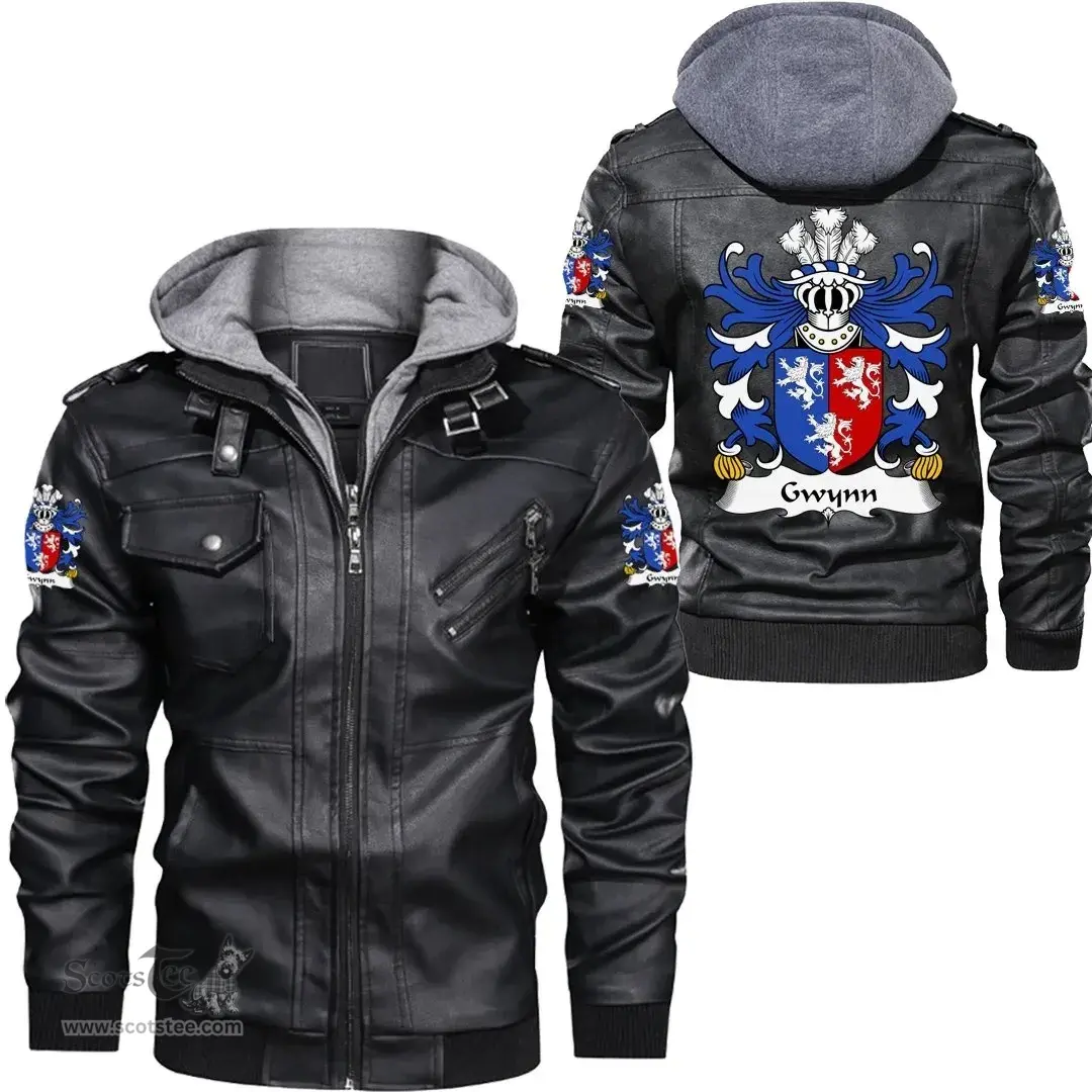 ScotsTee Shop Welsh Gwynn (of Glamorganshire) Coat of Arms Family Crest Wales Leather Jacket