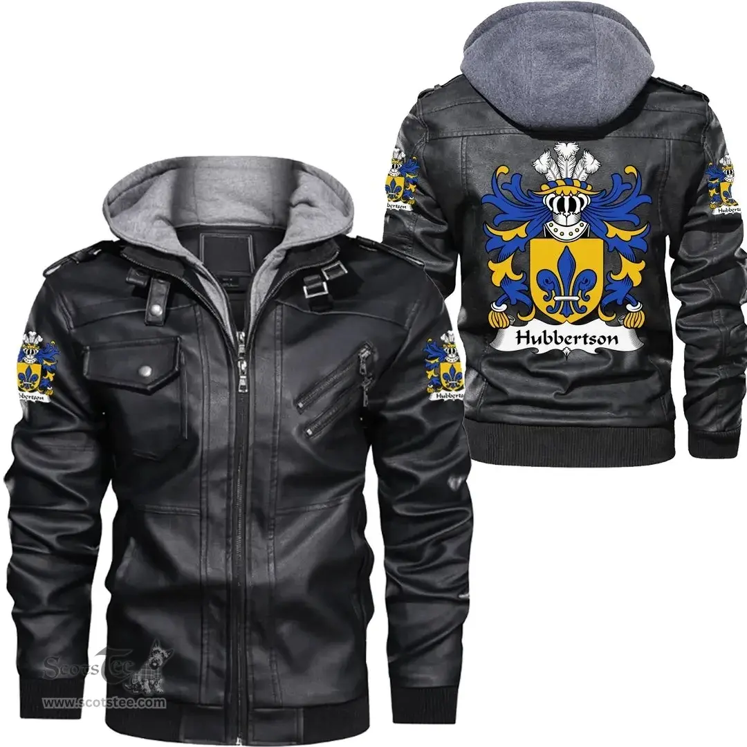 ScotsTee Shop Welsh Hubbertson (of Pembrokeshire) Coat of Arms Family Crest Wales Leather Jacket