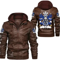 ScotsTee Shop Welsh Cecil (of Skenfrith, Monmouthshire) Coat of Arms Family Crest Wales Leather Jacket