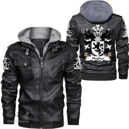 ScotsTee Shop Welsh Hughes (of Gwerclas, Merionethshire) Coat of Arms Family Crest Wales Leather Jacket