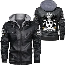 ScotsTee Shop Welsh Cadwgon (AB ELYSTAN GLODRYDD) Coat of Arms Family Crest Wales Leather Jacket