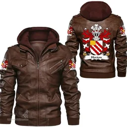 ScotsTee Shop Welsh Horton (of Tre-gwynt, Granston, Pembrokeshire) Coat of Arms Family Crest Wales Leather Jacket