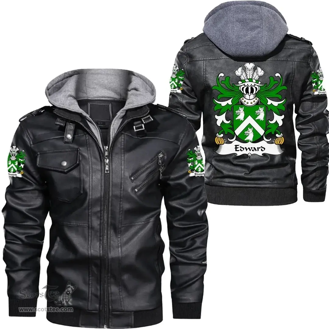 ScotsTee Shop Welsh Edward (AP JOHN WYNN AB IEUAN) Coat of Arms Family Crest Wales Leather Jacket