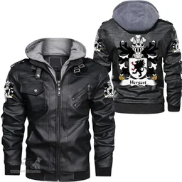 ScotsTee Shop Welsh Hergest (Hargest, lord of Coston, Hereford) Coat of Arms Family Crest Wales Leather Jacket