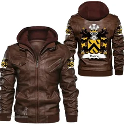 ScotsTee Shop Welsh Harry (AP THOMAS) Coat of Arms Family Crest Wales Leather Jacket