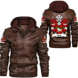 ScotsTee Shop Welsh Hood (of Cemais, Pembrokeshire)) Coat of Arms Family Crest Wales Leather Jacket