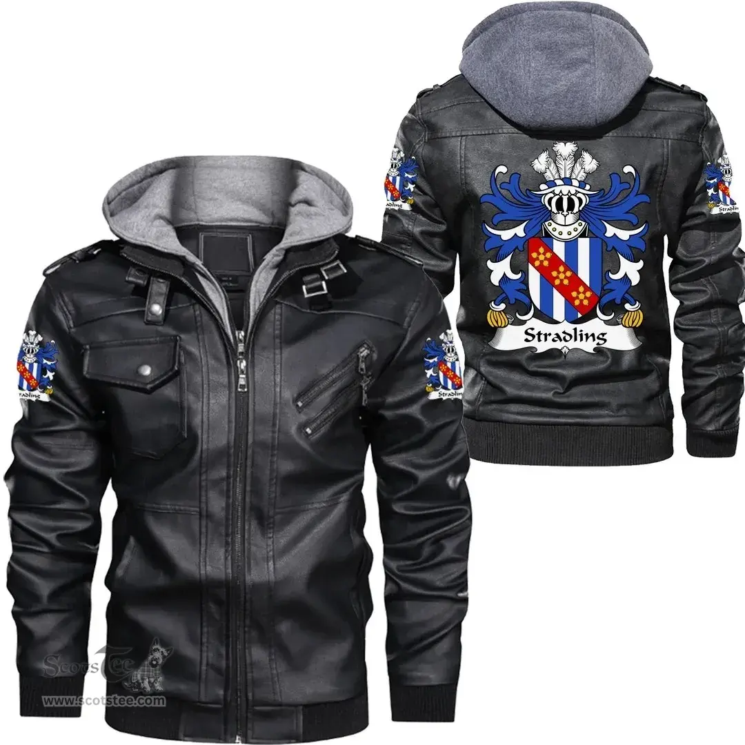ScotsTee Shop Welsh Stradling (of St. Donat?s, Glamorgan) Coat of Arms Family Crest Wales Leather Jacket