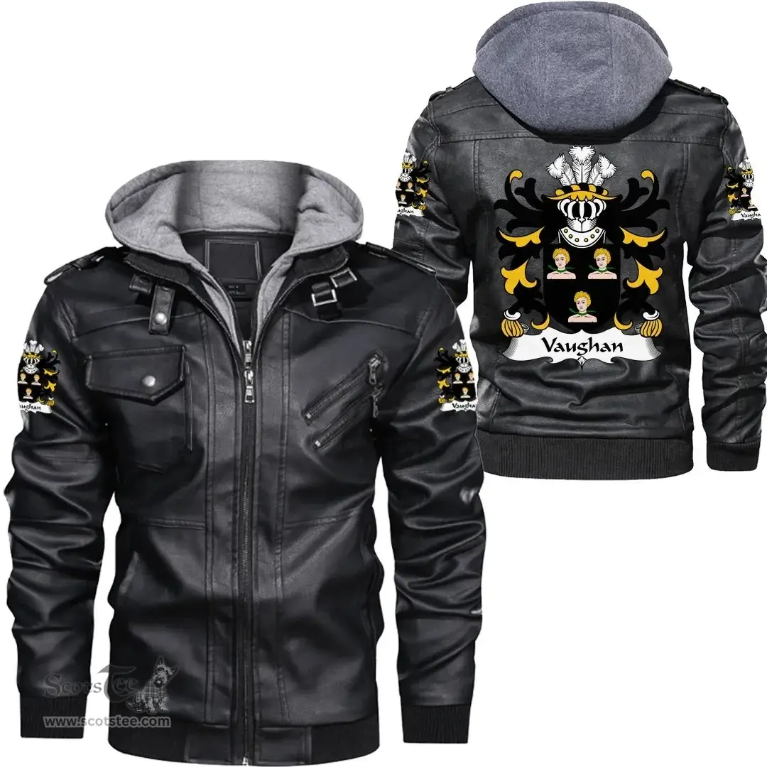 ScotsTee Shop Welsh Vaughan (of Breconshire) Coat of Arms Family Crest Wales Leather Jacket
