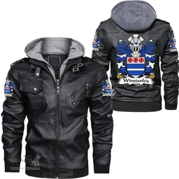 ScotsTee Shop Welsh Winstanley (of St. Dogmaels, Pembrokeshire) Coat of Arms Family Crest Wales Leather Jacket