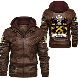 ScotsTee Shop Welsh Maelog (CRWM-of Arllechwedd, Caernarfonshire) Coat of Arms Family Crest Wales Leather Jacket