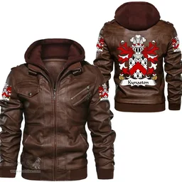 ScotsTee Shop Welsh Kynaston (Descended from Iorwerth Goch) Coat of Arms Family Crest Wales Leather Jacket