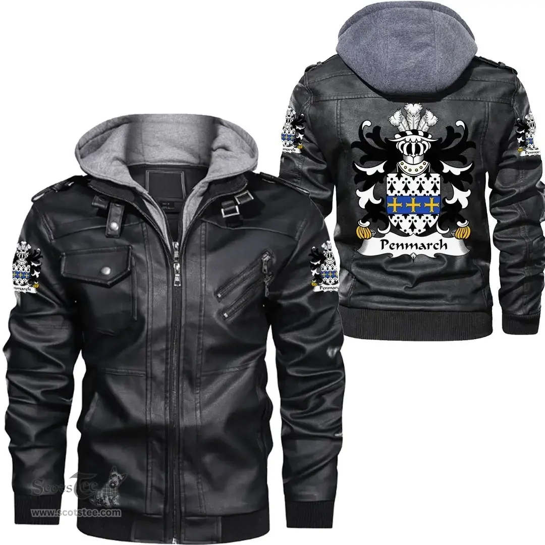 ScotsTee Shop Welsh Penmarch (of Penmark Castle, South Glamorgan) Coat of Arms Family Crest Wales Leather Jacket