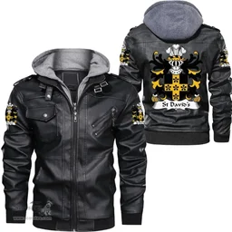 ScotsTee Shop Welsh Stanley (of Ewloe, Flint) Coat of Arms Family Crest Wales Leather Jacket